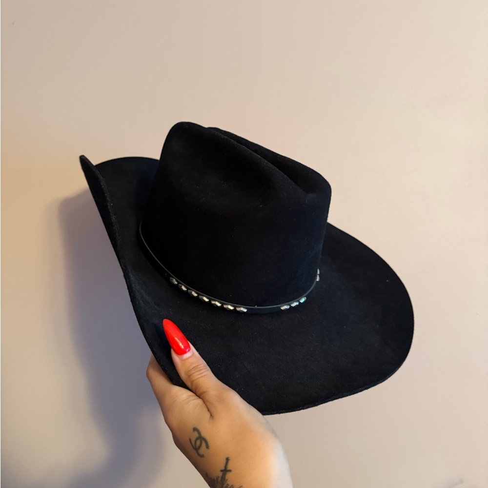 Black Women's Western Felt Cowboy Hat with Studded Band
